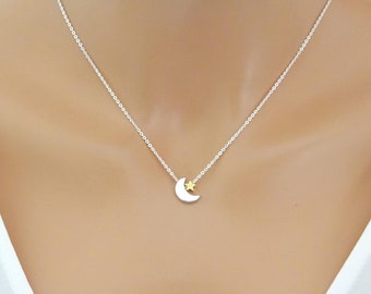 Moon and Star Necklace, Dainty Jewelry, Birthdays Gift, Bridal Party Jewelry, Moon Star