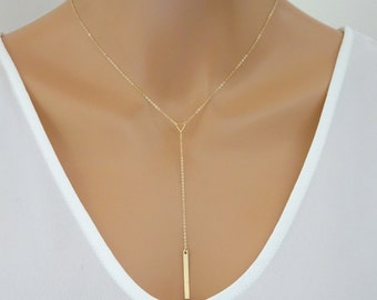 Lariat Necklace, Bar Drop and Tiny Triangle, Birthday gift for Her, Women Gift, Bridesmaids Gift
