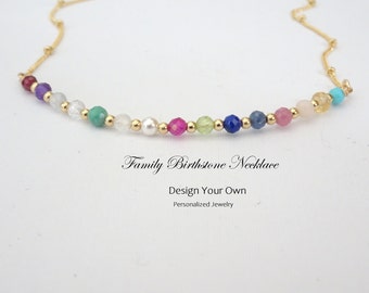 Design Your Own Family Birthstone Necklace - Handmade Tiny Crystal Jewelry for a Personalized Touch