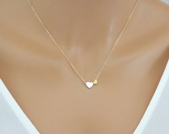 Double Heart Necklace, Personalized Jewelry Gift for Her