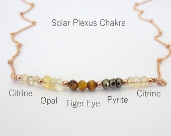 Solar Plexus Necklace, Beaded Chakra Jewelry, Gift for Her, Yoga Pendant, Pyrite Stone, Fire Opal Crystal