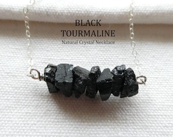 Raw Black Tourmaline Bar Necklace, Edgy Protection Jewelry