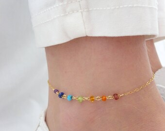 Chakra anklet, Yoga jewelry, balancing ankle bracelet, Meditation, Spiritual jewelry, silver, Gold or Rose gold chakra ankle bracelet