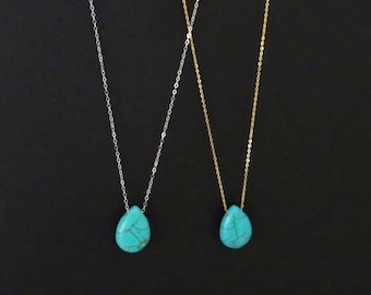 Turquoise Teardrop Necklace, Gift Bridesmaid, Wife, Friend