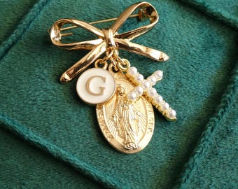 Gold Baby Protection Pin: Custom Baptism Christening Brooch Keepsake
