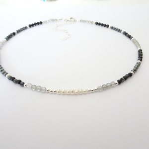 Genuine Beaded Crystal Choker Necklace with Freshwater Pearl, Hematite, Labradorite, Black Tourmaline, Snowflake Obsidian image 5