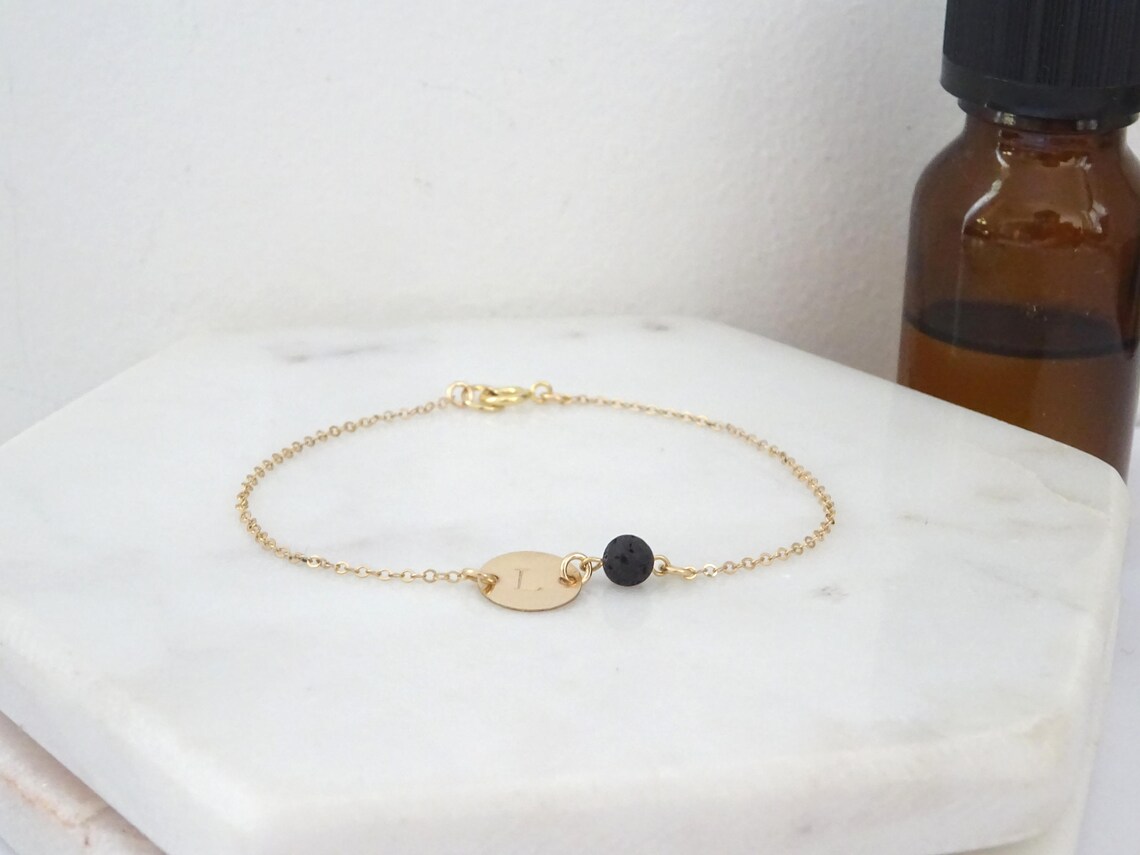 Lava bead bracelet Personalized disc Initial bracelet Etsy