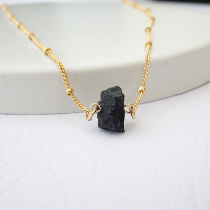 Raw Black Tourmaline Necklace, Genuine Gemstone, Crystals for Root Chakra, October Birthston, Empath Protection Necklace for Women 