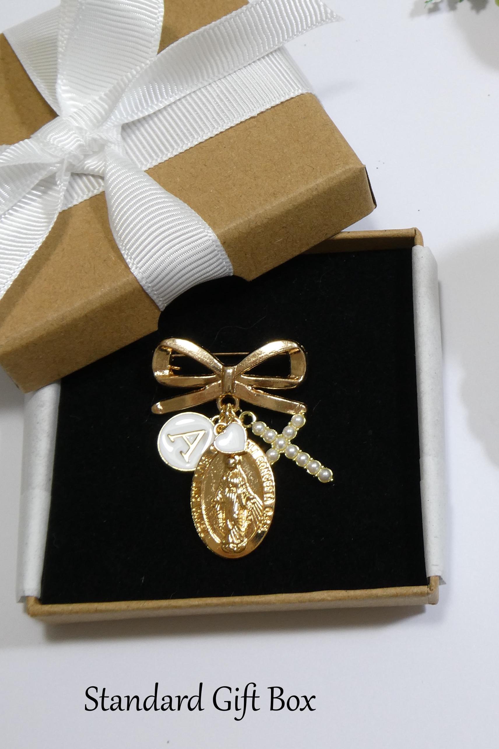 Personalized Virgin Mary Baptism Pin: Gold Cross, Initial Brooch