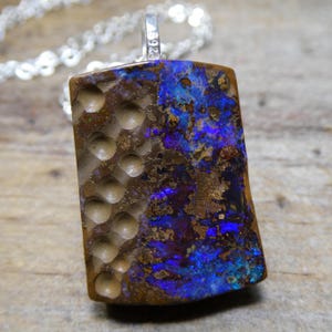Boulder Opal Sterling Silver Pendant Necklace: Australian Gemstone