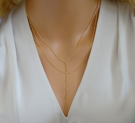 Double Lariat Necklace Gold Fill Chain 