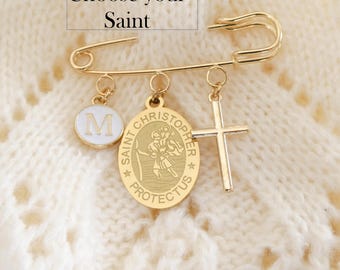 Choose Your Saint Personalized Baby Keepsake Pin: Catholic Baptism Gift, Newborn Jewelry Gift