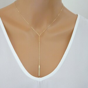 Lariat Necklace, Bar Drop and Tiny Triangle, Birthday gift for Her, Women Gift, Bridesmaids Gift image 3