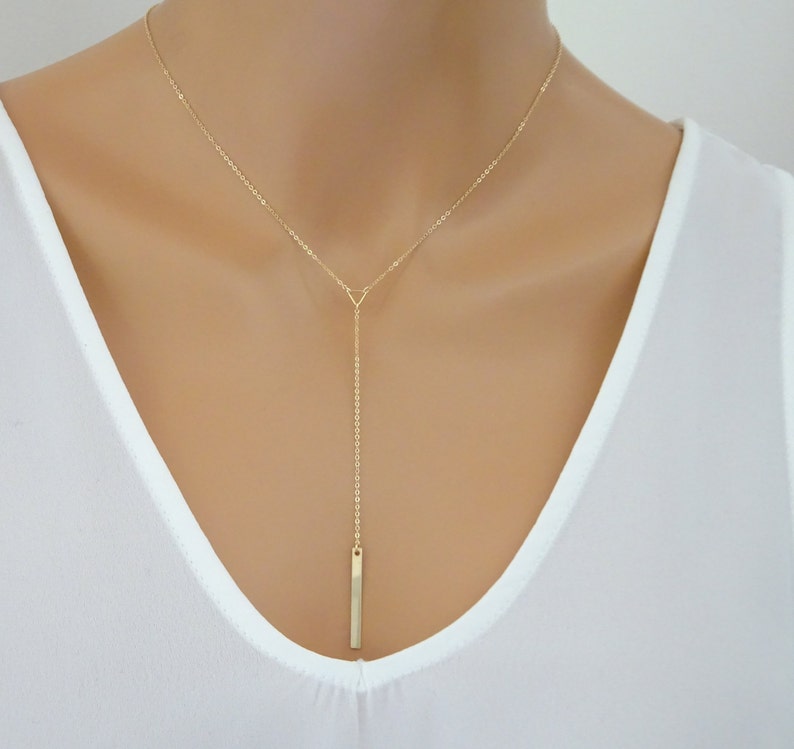 Lariat Necklace, Bar Drop and Tiny Triangle, Birthday gift for Her, Women Gift, Bridesmaids Gift image 3