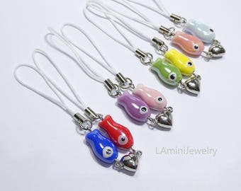 Matching Ceramic Fish Keychain Set, Magnetic Couple Charm