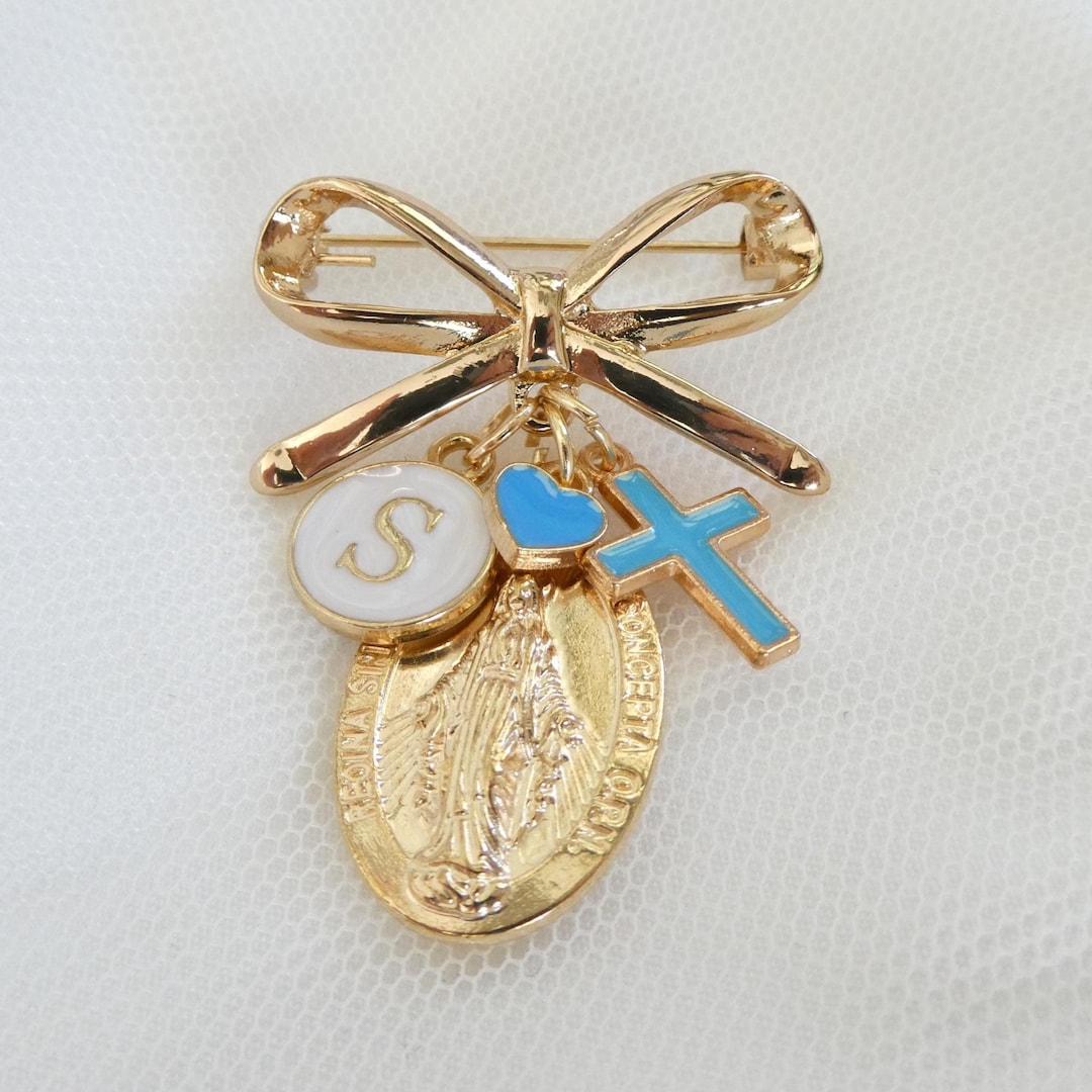 Personalized Baby Boy or Girl Baptism Pin Cross & Virgin Mary ...