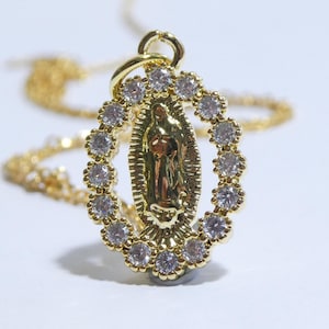 Virgin Mary Pendant Necklace Gold Mother Mary Religious Gift