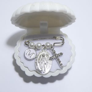 Baby Protection Pin, Virgin Mary Baby Keepsake, Girl or Boy Christening Gift  Brooch