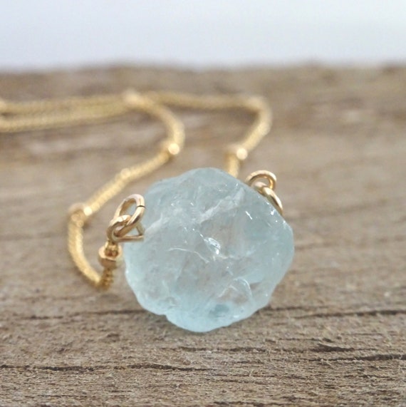 Raw Aquamarine Necklace March Birthday Gift Pisces Gemstone Birthstone Gift. Etsy
