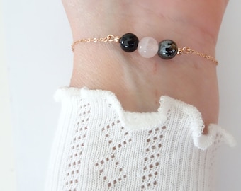 Empath Protection Bracelet, Natural Rose Quartz, Tourmaline, Hematite