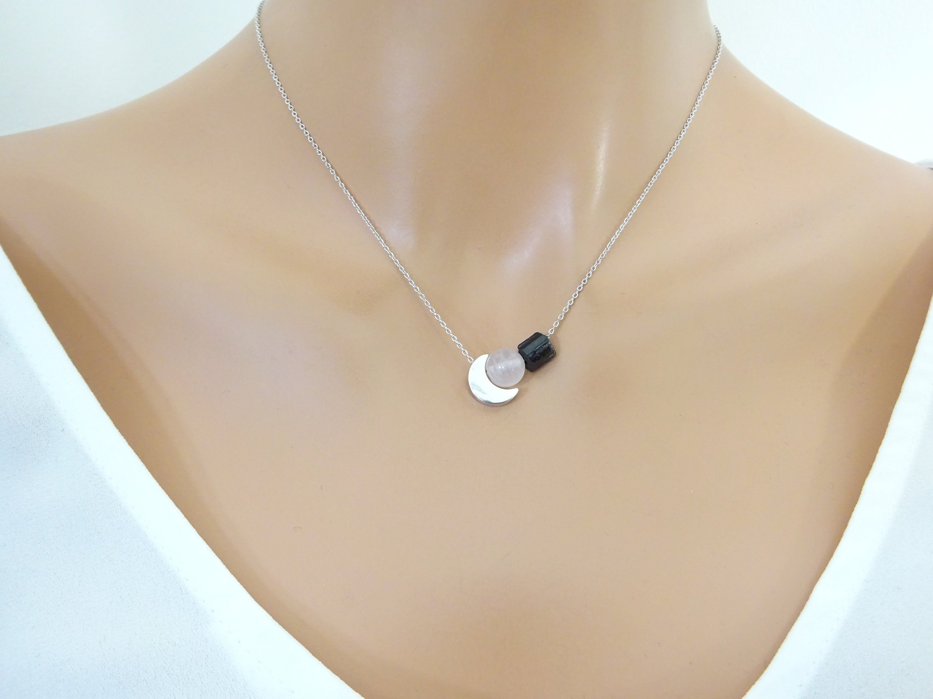 Moon Rose Quartz Raw Black Tourmaline 