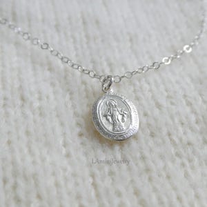 Tiny Oval Virgin Mary Necklace Sterling Silver