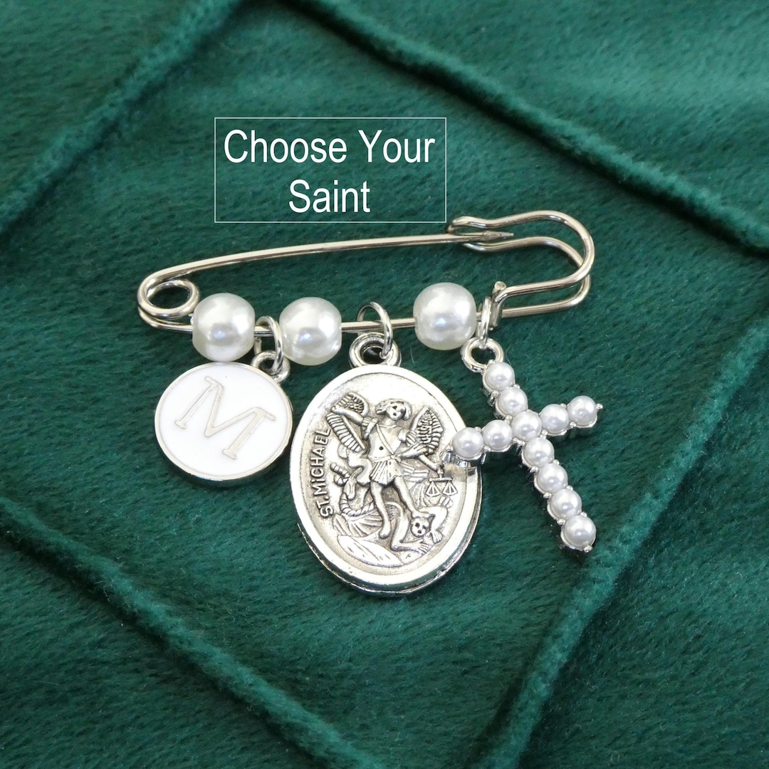 Catholic Saint Brooch Pin, Baptism Christening Gift, Choose Your Saint ...