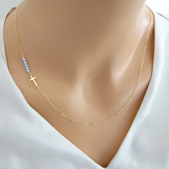 Sideways Cross Necklace Custom Pearl or 