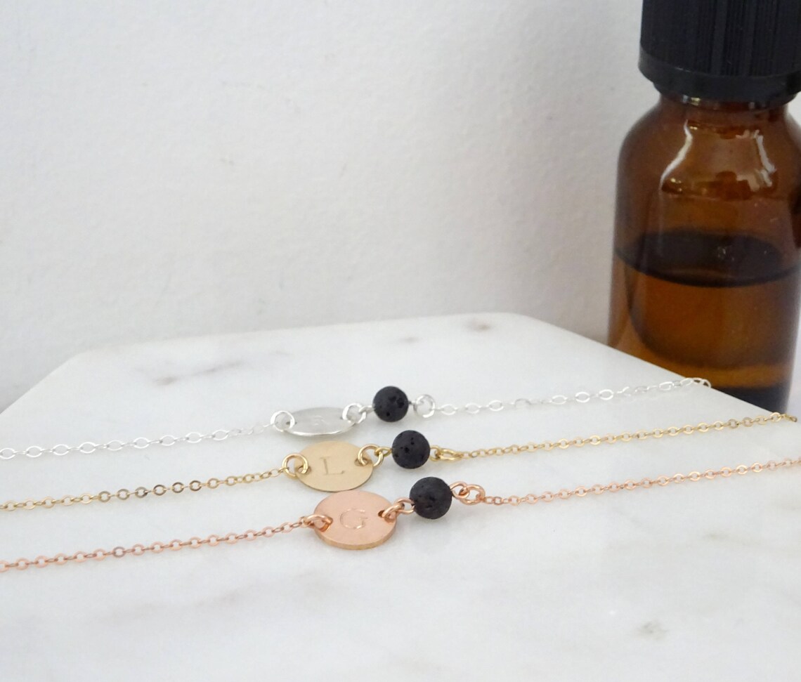 Lava bead bracelet Personalized disc Initial bracelet Etsy