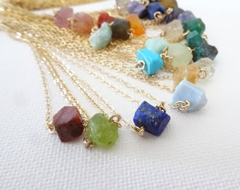 Personalized Raw Birthstone Crystal Necklace with a Large Selection of Natural Gemstones for a Special Anniversary Gift