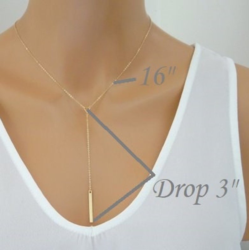 Lariat Necklace, Bar Drop and Tiny Triangle, Birthday gift for Her, Women Gift, Bridesmaids Gift image 2