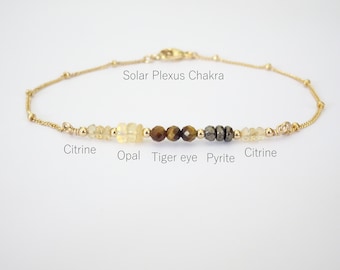 Solar Plexus Natural Gemstone Chakra Bracelet, Citrine, Tigers Eye, Pyrite, Crystal Jewelry, Gift for her