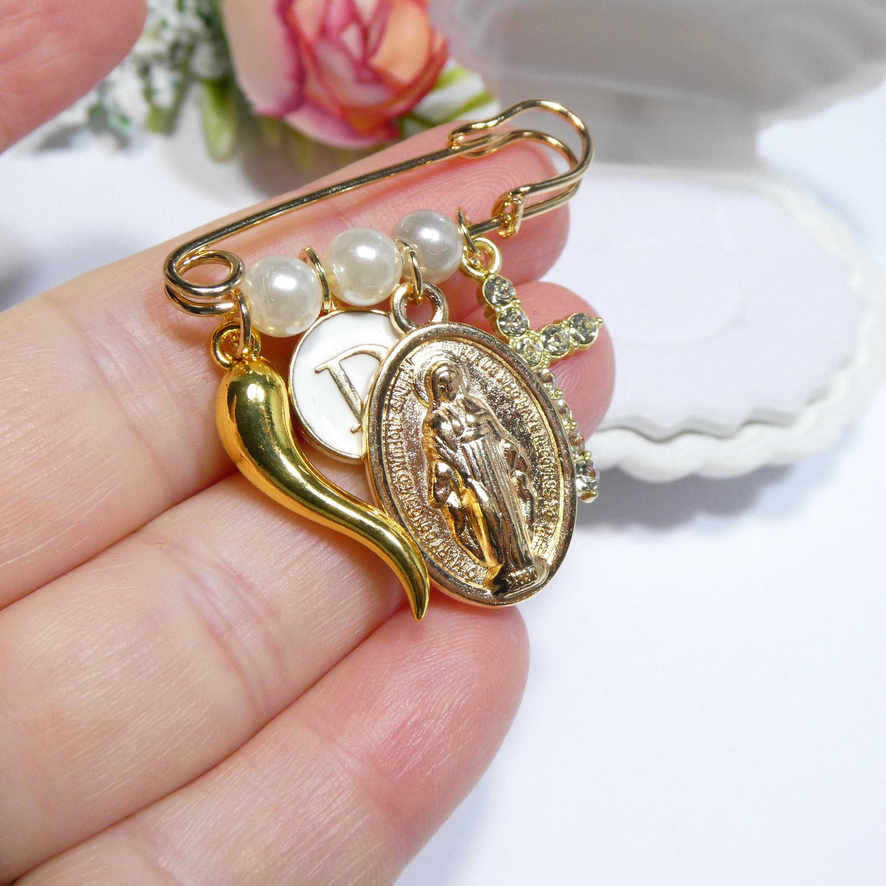 Personalized Gold Baby Baptism Pin, Protection Brooch, Custom Initial ...