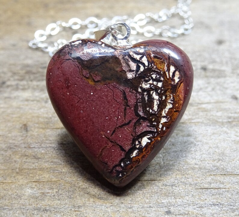 Beautiful Pattern Opal Heart shops Necklace on Sterling Silver Chain, Boulder Opal Jewelry, Austarlian Koroit Opal Pendant