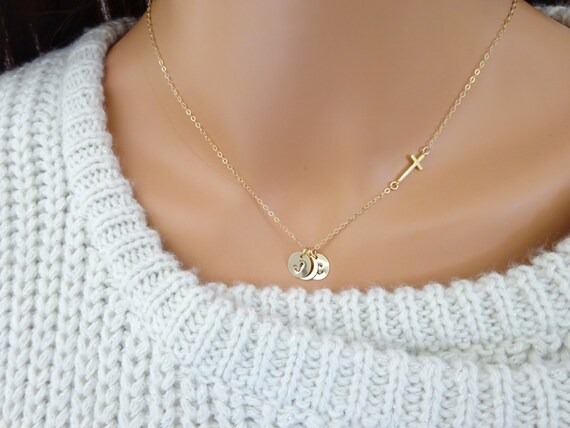 Personalized Sideways Cross Necklace 