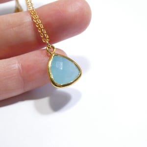 Blue Chalcedony Bezel Necklace: Dainty 14K Gold Fill Layering Pendant