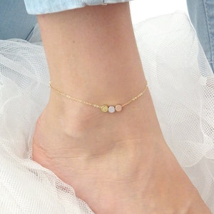 Custom Initial Anklet - Dainty Dot Anklet for Beach Jewelry - Personalized Three-Tone Design