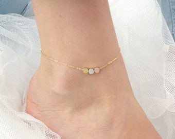 Custom Initial Anklet - Dainty Dot Anklet for Beach Jewelry - Personalized Three-Tone Design