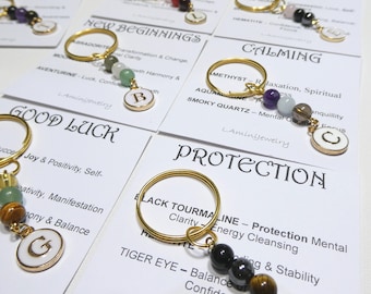Personalized Crystal Initial Keyring Natural Gemstone Keychain