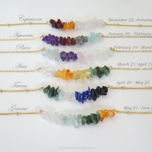 Zodiac Crystal Necklace, Natural Gemstone Jewelery, Birthday Gift for Women, Bridesmaid Necklace