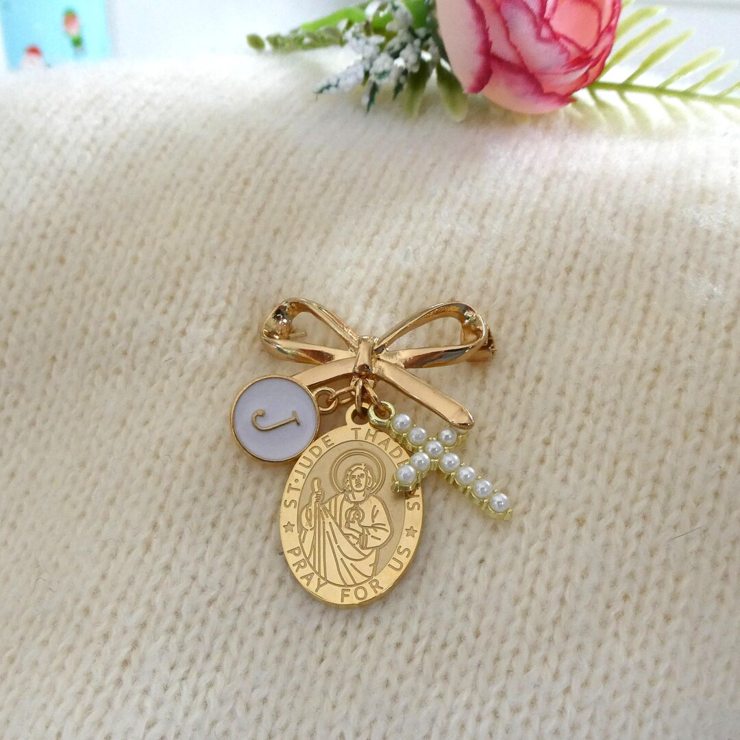 St. Jude Baby Baptism Pin: Gold Plated, Custom Initial - Etsy