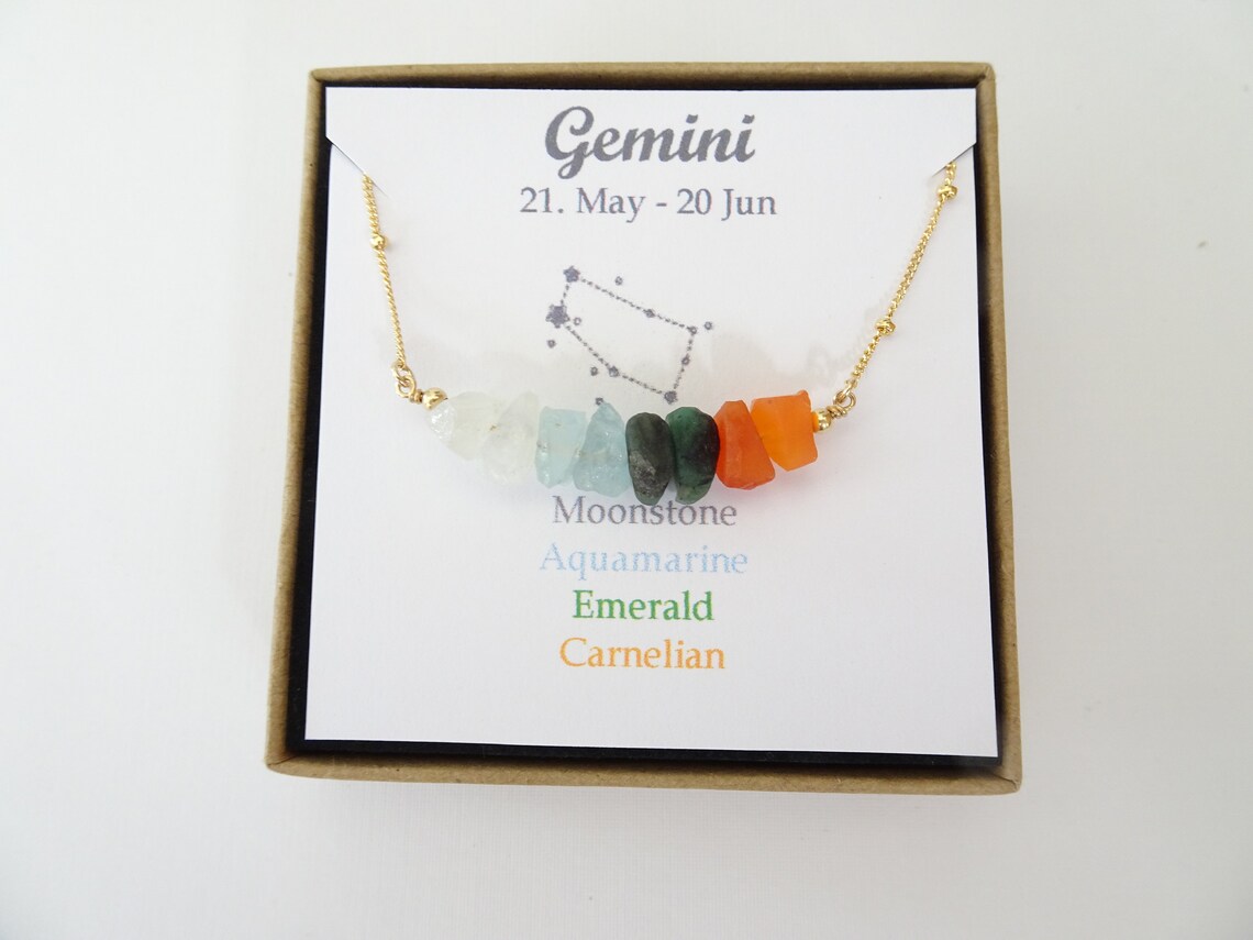 Gemini Zodiac Crystal necklace Birthstone necklace Moonstone Etsy