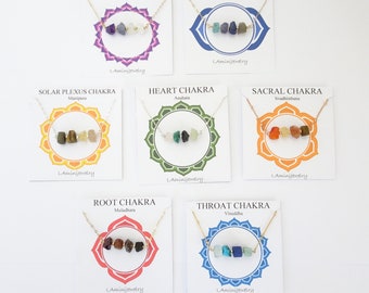 Raw Chakra Genuine Gemstone Necklace, Throat, Solar Plexus, Sacral, Heart, Crown, Root, Third Eye