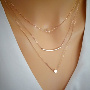 Rose Gold Layered Necklace Set of Three, Delicate Jewelry, Birthday Gift for Her