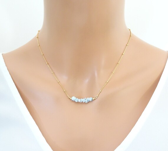 Blue Opal Bar Necklace Birthstone for 