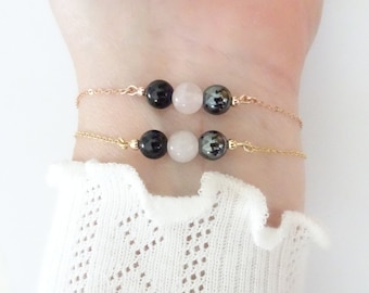 Empath Protection Bracelet, Natural Rose Quartz, Tourmaline, Hematite