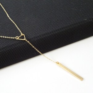 Lariat Necklace, Bar Drop and Tiny Triangle, Birthday gift for Her, Women Gift, Bridesmaids Gift image 4