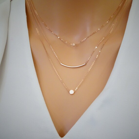Rose Gold Layered Necklace Gift for Her 