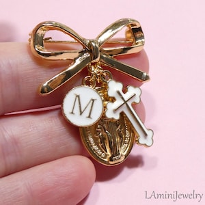 Baby Protection Pin, Girl Keepsake Baptism, Christening jewelry Girl, Mother Mary Charm Brooch