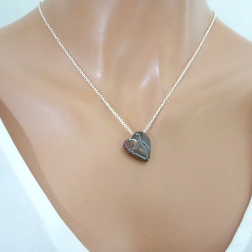 Natural Australian Opal Heart Necklace Pendant, Sterling Silver shops Chain, Natural Opal Jewelry,